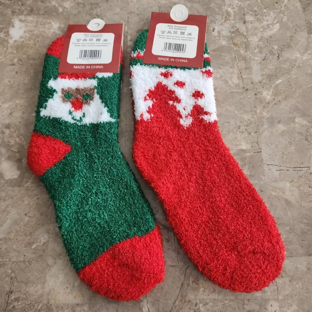 Women's Colorful Christmas Fluffy Socks (2pk)
